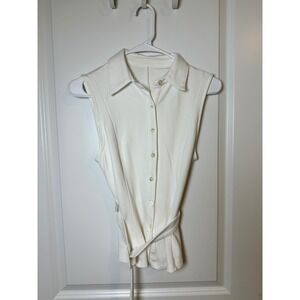 Sleeveless Button Down Top with Belted Waist - Versatile‎ Style